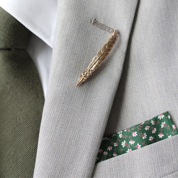 Gold Plated Feather Men's Suit Lapel Brooch | Boutonneire | Suit Pin | Mens Brooch | Lapel Pin | Suit Accessories