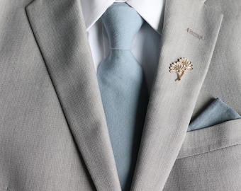 Dusty Blue Wedding Tie | Men's Necktie & Bow Tie | Groomsmen Tie | Boys Tie | Extra Long | Big and Tall | Pocket Square Set