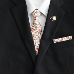 Shay Terracotta Paprika Burnt Orange Floral Mens Skinny Necktie | Cinnamon Floral Tie | Azazie  | Fall Weddings | Sienna Davids Bridal