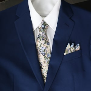 Olive Green Men&#39;s Skinny Tie | Tuscany Floral Necktie | Green Ties for Men | Matching Bow Ties | Pocket Square | Wedding Party Formal Wear