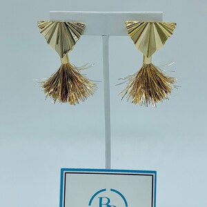 Tinseltown Gold Plated Art Deco Inspired Triangle Stud with Tinsel Tassel in Metallic Gold