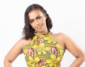Top corto tipo sarong con estampado africano para mujer