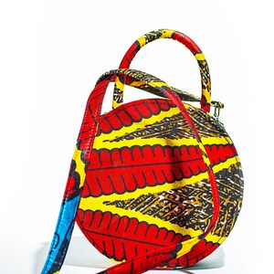 Handmade African Print Circle Bag Red, Yellow, Brown & Blue Bag
