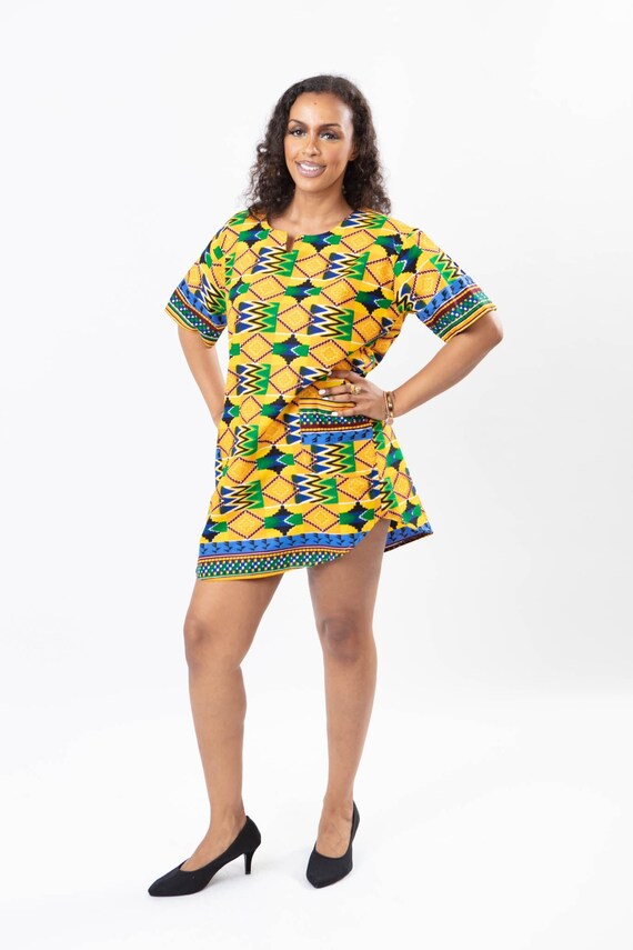 kente shirt dress African Print Ladies Kente Shirt Dress