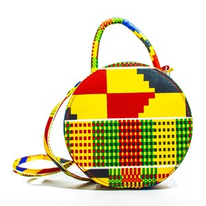 Handmade African Print Circle Bag, Yellow, Red, Green And Black Bag