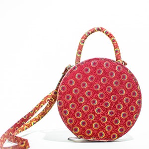 Handmade African Print Circle Bag Red & Coffee Bag