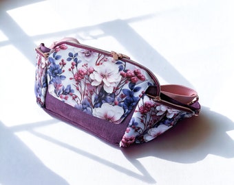 Bunte Damen Umhängetasche | Bauchtasche Blumen für Boho und Skandi Liebhaber | praktische Tasche mit Reißverschluss