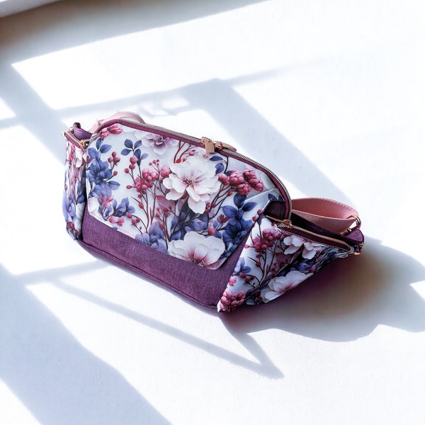 Bunte Damen Umhängetasche | Bauchtasche Blumen für Boho und Skandi Liebhaber | praktische Tasche mit Reißverschluss