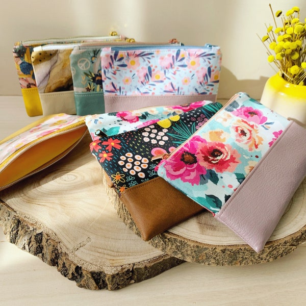 Small vegan cosmetic bag | Women's utensilo with zipper | colourful and unusual made of fabric and imitation leather