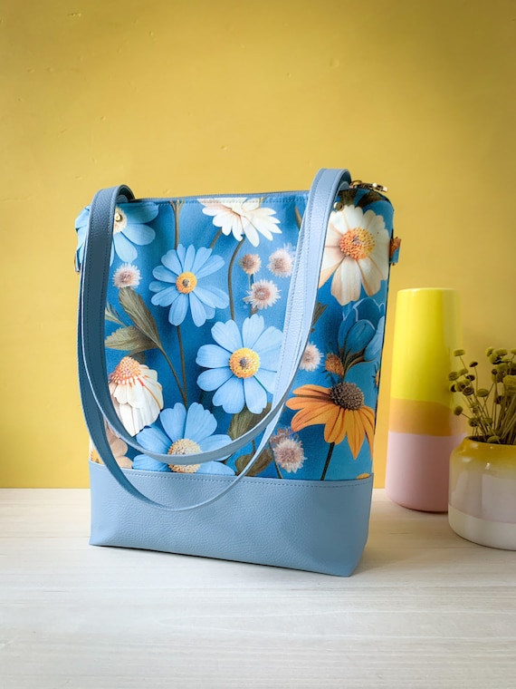Borsa da donna con fiori piccola borsetta blu vegan Borsa a