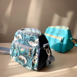Damen Umhängetasche Wellen  | kleine Crossbodybag Meer | Handtasche vegan Blau Türkis Boho | Alltagstasche aus Kunstleder vegan