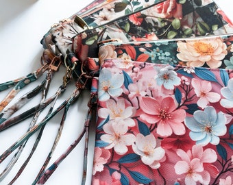 Damen Clutch | kleines Täschchen mit Schlaufe | Kosmetiktasche bunt floral gemustert | Tasche mit Reißverschluss klein für Boho Liebhaber