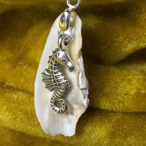 Oyster Shell Pendant with Seahorse charm with .925 Bail