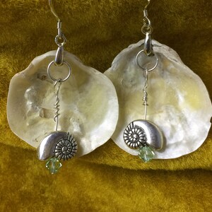 Jingle Shell, Snail Charm,Peridot, & .925 Sterling Silver Earrings