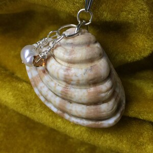 Shell, Genuine Pearl, Swavorski Crystal in Lt Smoke Topaz Pendant