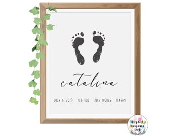 Personalized Baby Footprint Art: Newborn Birth Stats Print (Digital Download)