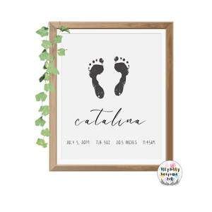 Personalized Birth Print / Newborn Footprint / Baby Footprint Art/ Printable Birth Stats Print / Baby Announcement / Nursery Wall Art