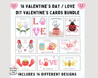 16 Valentine's Day Handprint Footprint Art Craft Bundle / DIY Printable Valentine Cards for Kids Baby Toddler / Memory Keepsake Gifts