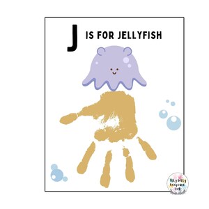 Plantilla de huella de mano con la letra J de medusa / Letra J / Manualidad del alfabeto para hacer uno mismo / Actividad preescolar / Manualidades para niños pequeños / Impresión artística para maestros / Educación en el hogar