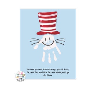 Katze im Hut Handabdruck Kunsthandwerk / Lesen in Amerika / Dr. Seuss / Vorschulaktivität / Lehrerressourcen / Basteln für Kleinkinder / Frühling