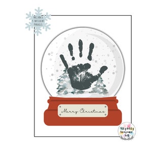 Plantilla de huella de mano para globo de nieve navideño / Arte con huella de mano en invierno / Manualidades navideñas para niños pequeños / Obras de arte para preescolar / Manualidades de temporada / Maestros