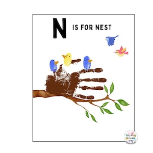 Plantilla de huella de mano con la letra N de Nest / Letra N / Manualidad del alfabeto para hacer uno mismo / Actividad preescolar / Manualidades para niños pequeños / Impresión artística para maestros / Educación en el hogar