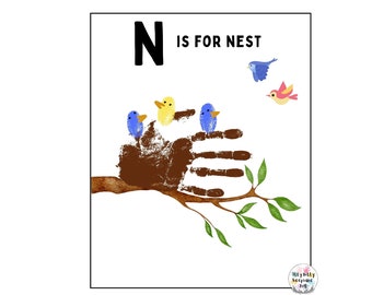 N is for Nest Handprint Template / Letter N / DIY Alphabet Craft / Preschool Activity / Toddler Crafts / Teacher Art Print / Homeschooling