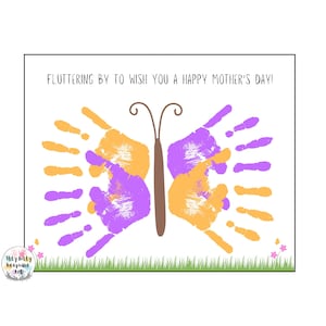 Modelo para impressão de artesanato com impressão de mão para o dia das mães / Artesanato de primavera / Recursos para professores / Atividade pré-escolar e infantil / Impressões de mãos de borboleta