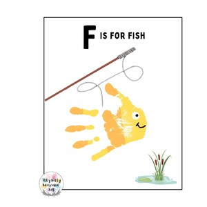 Plantilla de huella de mano con la letra F de pez / Letra F / Manualidad del alfabeto para hacer uno mismo / Actividad preescolar / Manualidades para niños pequeños / Impresión artística para maestros / Educación en el hogar