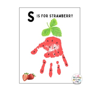 Plantilla de huella de mano con la letra S de fresa / Letra S / Manualidad del alfabeto para hacer tú mismo / Actividad preescolar / Manualidades para niños pequeños / Arte para maestros / Educación en el hogar