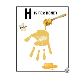Plantilla de huella de mano con la letra H de miel / Letra H / Manualidad del alfabeto para hacer uno mismo / Actividad preescolar / Manualidades para niños pequeños / Láminas artísticas para profesores / Educación en el hogar