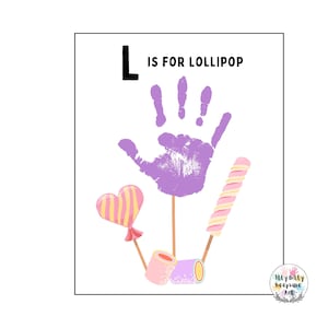 L es para plantilla de huella de mano de piruleta / letra L / artesanía del alfabeto de bricolaje / actividad preescolar / manualidades para niños pequeños / impresión de arte del maestro / educación en el hogar
