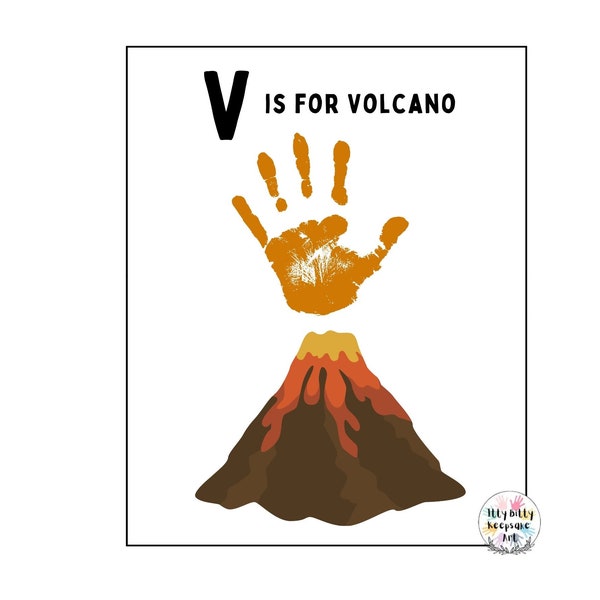 V is for Volcano Handprint Template / Letter V / DIY Handprint Craft / Preschool Activity / Toddler Craft / Teacher Art Print / Homeschool