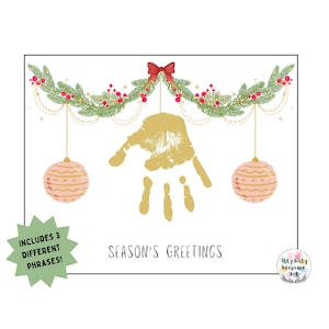 Christmas Garland Handprint Template / Winter Handprint Art / Season&#39;s Greetings / Preschool Craft / Toddler Activity / Baby Prints