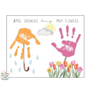 April Showers Bring May Flowers Handprint Craft Printable Template / Spring Crafts / Teacher Resources / Preschool and Toddler Activity