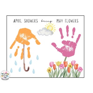 Modèle imprimable d'artisanat d'empreintes de main des averses d'avril / Activités manuelles de printemps / Ressources pour l'enseignant / Activité préscolaire et pour les tout-petits