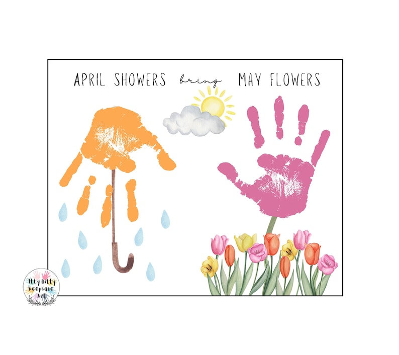 April Showers Bring May Flowers Handprint Craft Printable Template / Spring Crafts / Teacher Resources / Preschool and Toddler Activity zdjęcie 1