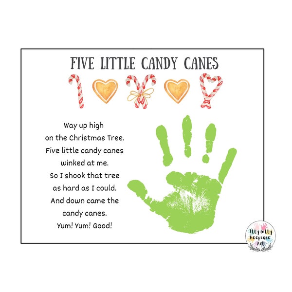 Five Little Candy Canes Handprint Template / DIY Winter Handprint Craft / Christmas / Preschool Activity / Toddler Art Print / Seasonal