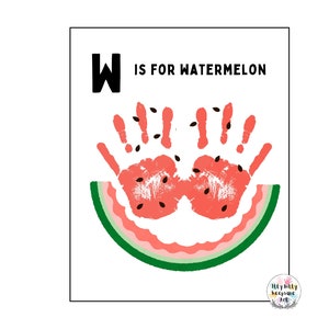 Plantilla de huella de mano con la letra W de sandía / Letra W / Manualidad del alfabeto para hacer uno mismo / Actividad preescolar / Manualidad para niños pequeños / Impresión artística para maestros / Verano
