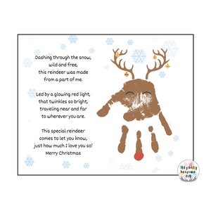 Handafdruk kerstrendier handafdruk / Winter Crafts / Rudolph the Red Nose Reindeer / Peuteractiviteit peuter / leraar afdrukbaar