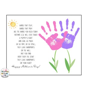Modelo para impressão de artesanato com impressão manual para o dia das mães / Artesanato de primavera / Recursos para professores / Atividade pré-escolar e infantil / Cartão de dia das mães