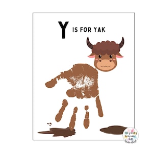 Plantilla de huella de mano Y de Yak / Letra Y / Manualidad del alfabeto para hacer uno mismo / Actividad preescolar / Manualidades para niños pequeños / Impresión artística para maestros / Educación en el hogar