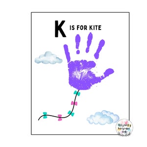 Plantilla de huella de mano con la letra K de Kite / Letra K / Manualidad del alfabeto para hacer tú mismo / Actividad preescolar / Manualidades para niños pequeños / Impresión artística para maestros / Educación en el hogar
