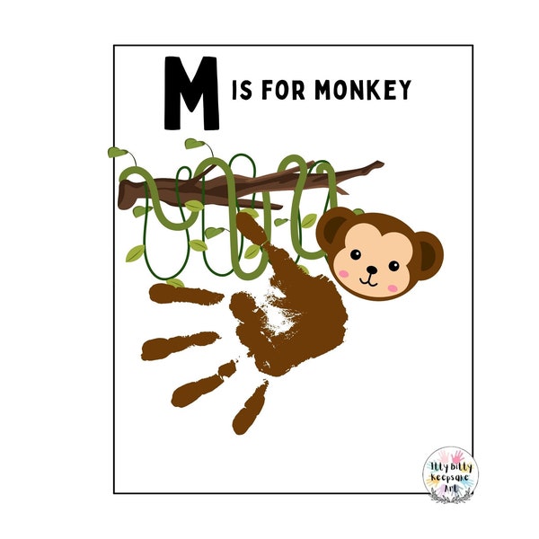 M is for Monkey Handprint Template / Letter M / DIY Alphabet Craft / Preschool Activity / Toddler Crafts / Teacher Art Print / Homeschooling