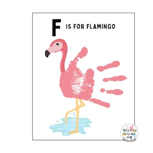Plantilla de huella de mano con la letra F de flamenco / Letra F / Manualidad del alfabeto para hacer uno mismo / Actividad preescolar / Manualidades para niños pequeños / Impresión artística para maestros / Educación en el hogar