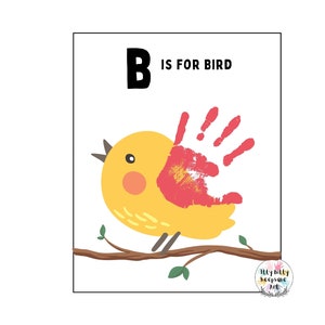 B es para plantilla de huella de mano de pájaro / Letra B / Artesanía del alfabeto de bricolaje / Actividad preescolar / Manualidades para niños pequeños / Impresión de arte para maestros / Arte escolar