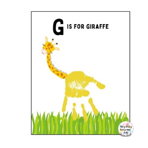 G es para plantilla de huella de mano de jirafa / Letra G / Manualidad del alfabeto para hacer uno mismo / Actividad preescolar / Manualidades para niños pequeños / Impresión artística para maestros / Arte escolar