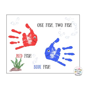Roter Fisch Blauer Fisch Handabdruck Kunst Handwerk / Lesen in Amerika / Dr. Seuss / Vorschulaktivität / Lehrerressourcen / Basteln für Kleinkinder / Frühling