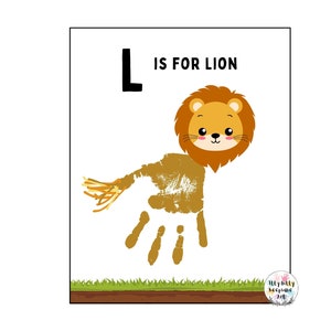 Plantilla de huella de mano de león con la letra L / Manualidad del alfabeto para hacer uno mismo / Actividad preescolar / Manualidades para niños pequeños / Impresión artística para maestros / Educación en el hogar