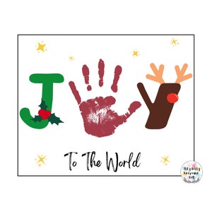 Plantilla de huella de mano de JOY to the World para Navidad / Arte de huella de mano de invierno / Actividad preescolar / Manualidad para niños pequeños / Arte de huella de mano para maestros / Regalos